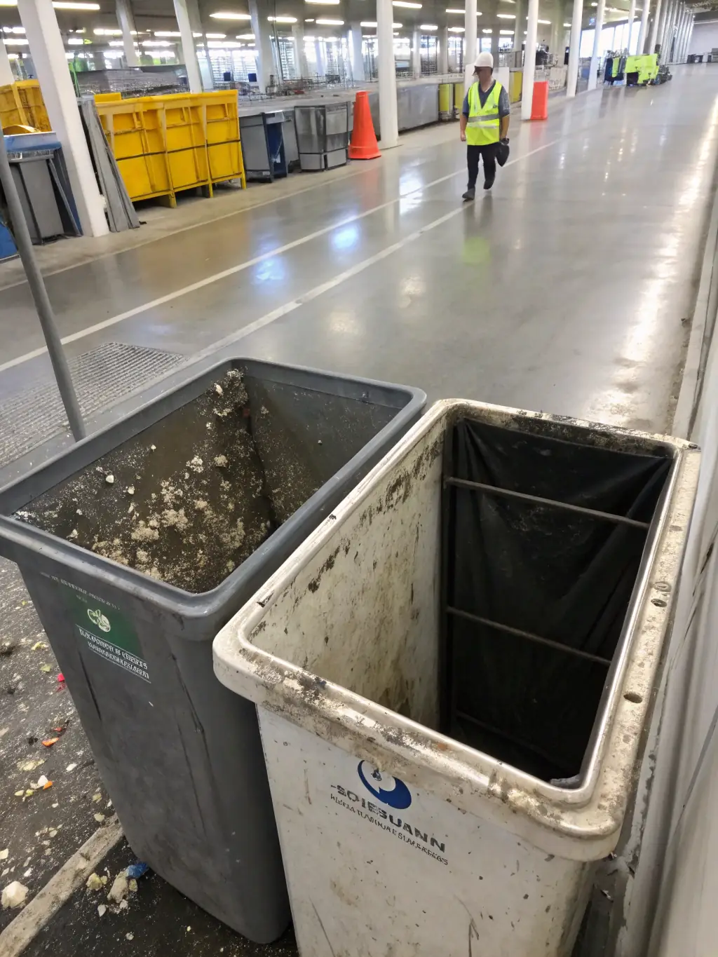 A before-and-after shot of a trash bin, clearly showing the dramatic difference in cleanliness after Paradise Bins Cleaning's service.